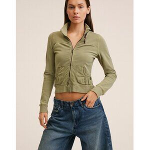 DEX Y2K Jacket Sweatshirt Full Zip Distressed size M Green Utility